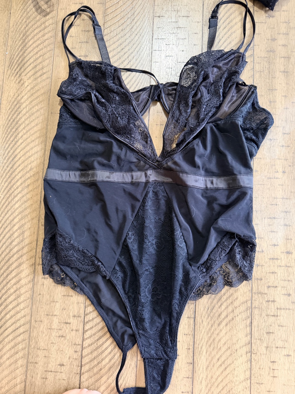 Oh La La Cheri Black Lace-Trim Chemise Bodysuit